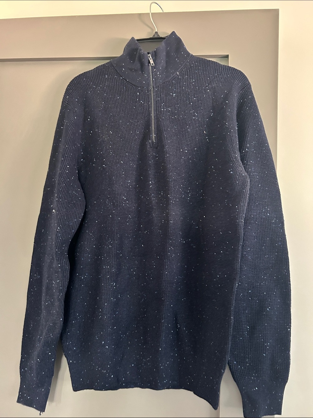 Mango Men's Navy Speckled Half-Zip Sweater